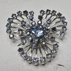 Vintage Silver Tone and Blue Rhinestone Brooch Pin [ Read Details ]